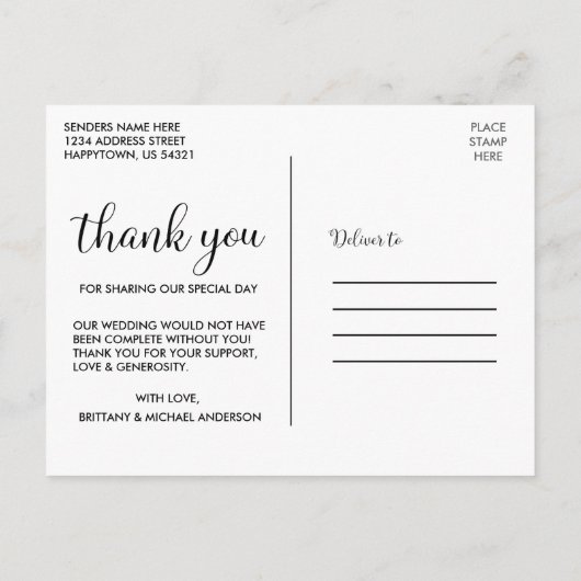 書素朴モダン字スクリプトありがとうござ結婚う ポストカード (裏面)