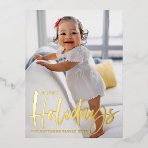 書素朴モダン道ハッピーホリデー写真 箔シーズンポストカード