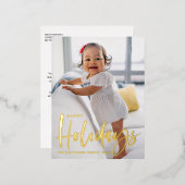 書素朴モダン道ハッピーホリデー写真 箔シーズンポストカード (正面/裏面)