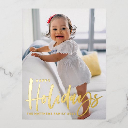 書素朴モダン道ハッピーホリデー写真 箔シーズンポストカード (正面)