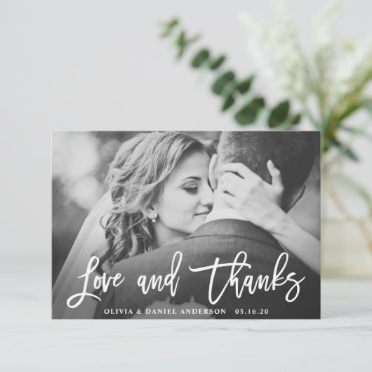 書素朴書結婚の感謝フォトカード サンキューカード (スタンド正面)