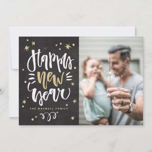 書素朴道Chalkboard写真新年おめでとう シーズンカード (正面)