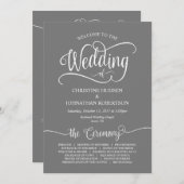 書素朴·グレー·フォント結婚の儀式 プログラム (正面/裏面)