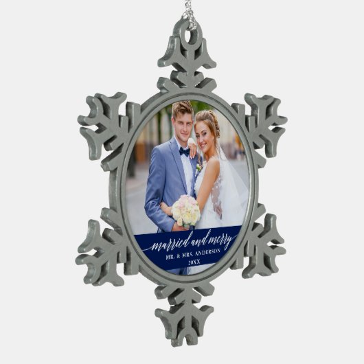 書結婚したメリー道の青 スノーフレークピューターオーナメント (左)