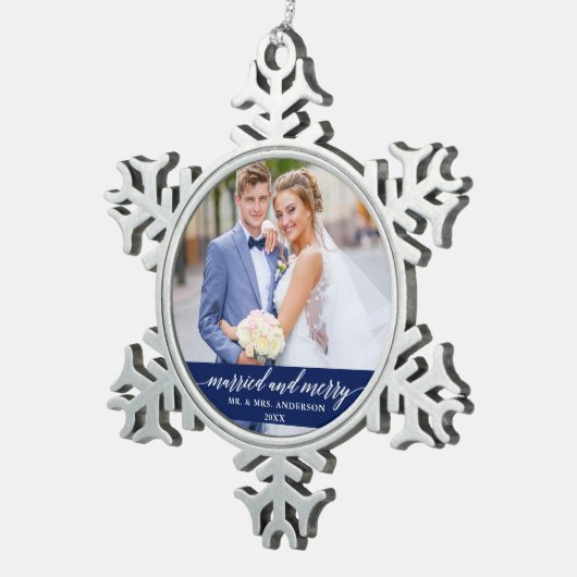 書結婚したメリー道の青 スノーフレークピューターオーナメント (右)