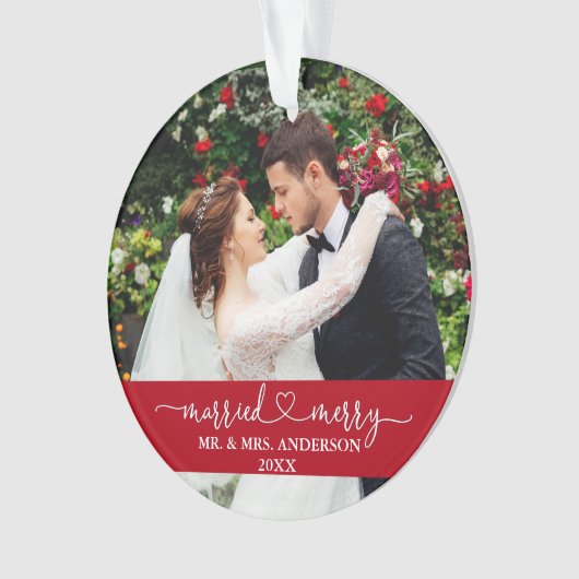 書結婚したメリー道ハート結婚写真の赤 オーナメント (正面)