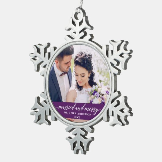 書結婚した結婚紫 スノーフレークピューターオーナメント (右)