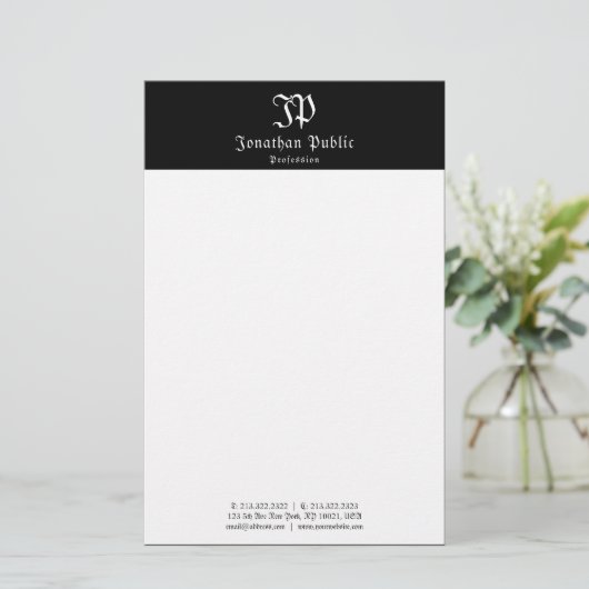 書記白黒テンプレートエレガントヴィンテージ 便箋 (スタンド正面)