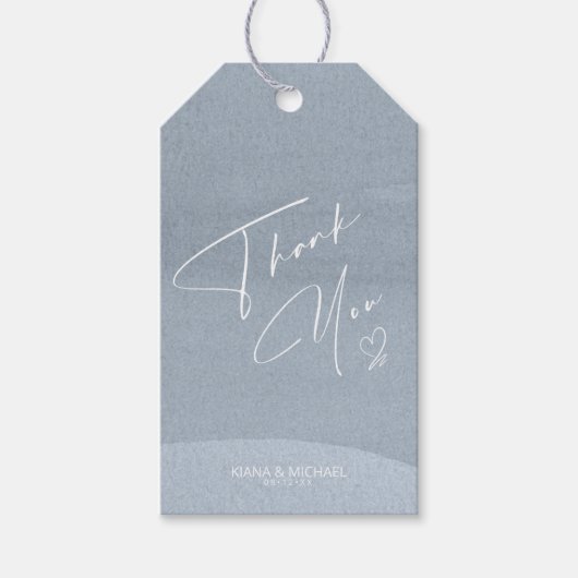 書道ありがとうハートほこりっぽい青ID771 ギフトタグ (正面)