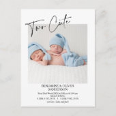 書道かわいい双子の誕生のお知らせ ポストカード (正面)