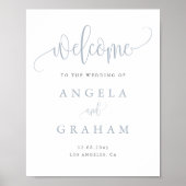 書道かわいらしダスティブルー結婚の歓迎 ポスター (正面)