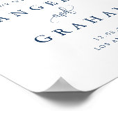 書道かわいらしネイビーブルー結婚の歓迎 ポスター (角)