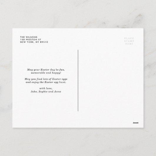 書道かわいらしハッピーイースター写真 シーズンポストカード (裏面)