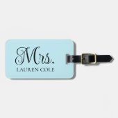 書道かわいらしライトブルーのミセスパーソナライズされた ラゲッジタグ (正面横)