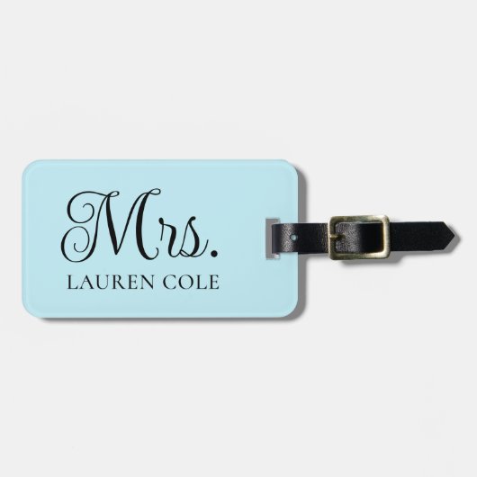 書道かわいらしライトブルーのミセスパーソナライズされた ラゲッジタグ (正面横)