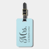 書道かわいらしライトブルーのミセスパーソナライズされた ラゲッジタグ (正面縦)