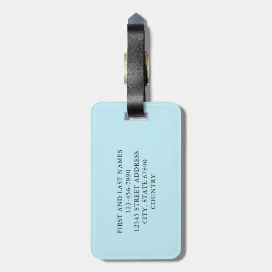 書道かわいらしライトブルーのミセスパーソナライズされた ラゲッジタグ (裏面縦)