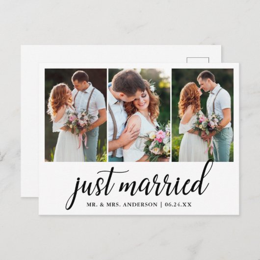 書道たった今結婚しました3枚の写真 ポストカード (正面/裏面)