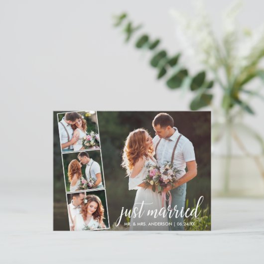 書道たった今結婚しました4枚の写真 ポストカード (スタンド正面)