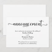 書道でデザインされた結婚式中止のお知らせ 招待状 (正面/裏面)