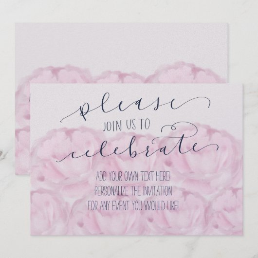 書道と牡丹のお祝いにぜひご一緒ください 招待状 (正面/裏面)