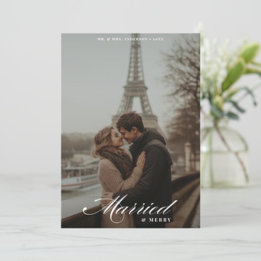 書道と結婚したメリークリスマスの写真 シーズンカード (スタンド正面)