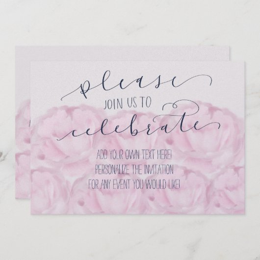 書道と芍薬のお祝いにぜひご一緒ください 招待状 (正面/裏面)