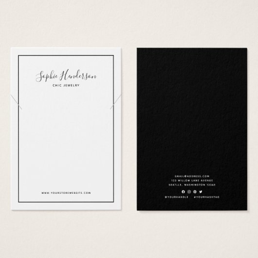 書道と黒の縁どネックレスディスプレイカード (正面&裏面)