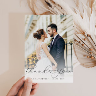 書道のスクリプトnewlyweds結婚の写真 サンキューカード