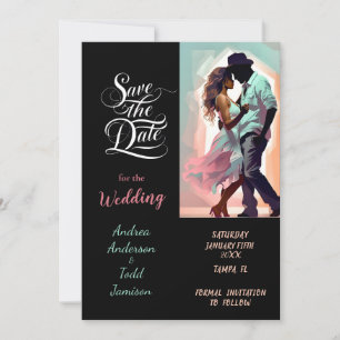 書道のダンス対照的な色の写真結婚の セーブザデート