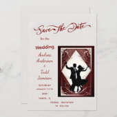 書道のダンス対照的な色の写真結婚の セーブザデート (正面/裏面)