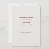 書道のダンス対照的な色の写真結婚の セーブザデート (裏面)