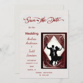 書道のダンス対照的な色の写真結婚の セーブザデート (正面/裏面)