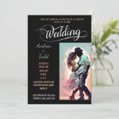 書道のダンス対照的な色の写真結婚の 招待状 (スタンド正面)