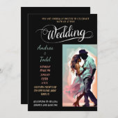 書道のダンス対照的な色の写真結婚の 招待状 (正面/裏面)