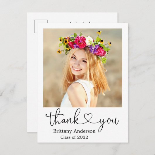 書道のハート大学院のスクエア写真ありがとう ポストカード (正面/裏面)