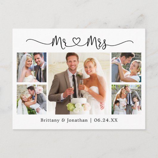 書道のハート結婚の5枚写真ありがとう ポストカード (正面)