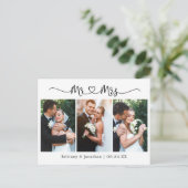 書道のハート結婚3枚の写真ありがとう ポストカード (スタンド正面)