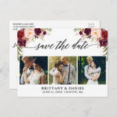 書道のバーガンディの花柄の保存日付3の写真 案内ポストカード (正面/裏面)