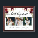 書道のフローラ最高の・デー・ア結婚ーバーズ・プラーク 表彰プラーク<br><div class="desc">書道の3最高の日の写真の日、水彩のブルゴーニュ・マルサラ・フローラ結婚、額</div>
