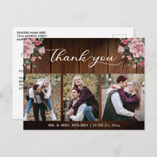 書道のフローラ結婚の木素朴材ありがとう ポストカード (正面/裏面)