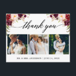 書道のブルゴ結婚ンディの写真ありがとう ポストカード<br><div class="desc">書道モダン、水彩ブルゴーニュフローラ、結婚3枚の写真ありがとうはがき</div>