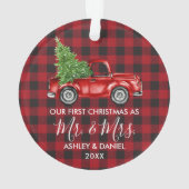 書道のミセス・クリスマストラック赤い格子縞 オーナメント (裏面)