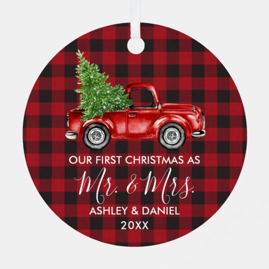 書道のミセス・クリスマストラック赤い格子縞 メタルオーナメント (裏面)