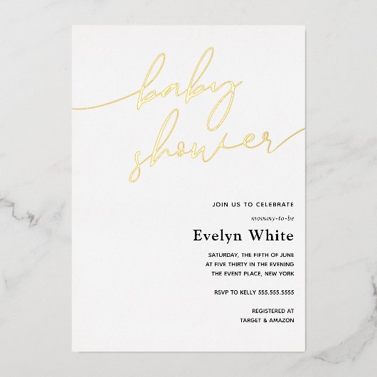書道のモダンベビーシャワー 箔招待状 (正面)