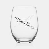 書道のモノグラム名パーソナライズされた ステムなしワイングラス (正面)