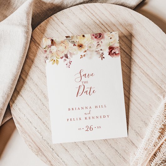 書道の優雅なフローラ結婚式の日付を保存 ポストカード