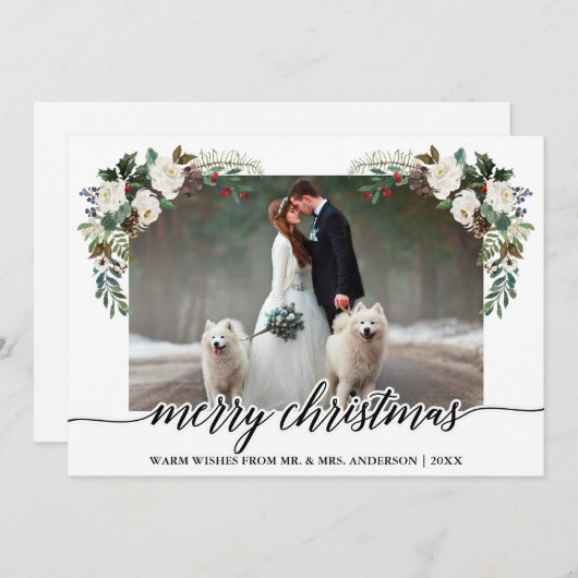 書道の冬のフローラ結婚の緑の写真 シーズンカード (正面/裏面)