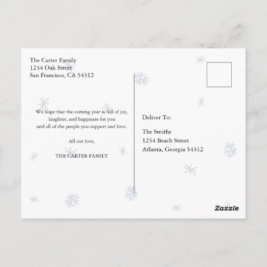 書道の冬の季節の挨拶フォトホリデー ポストカード (裏面)