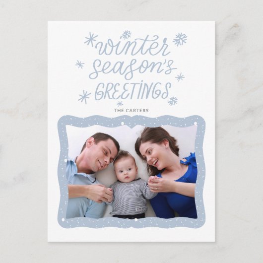 書道の冬の季節の挨拶フォトホリデー ポストカード (正面)